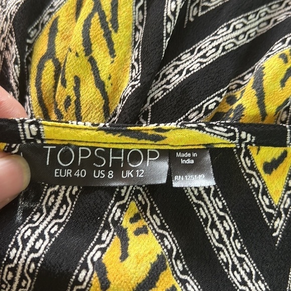 Topshop Black/Yellow Geometric Tiger Print Skater Dress Size 8 - Picture 9 of 13